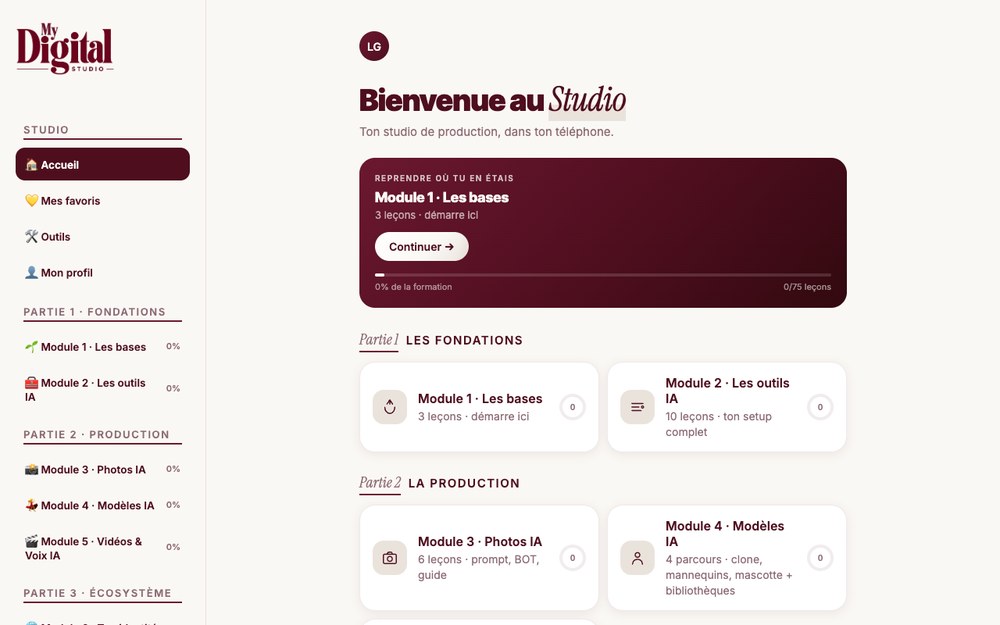 L'espace membre My Digital Studio sur ordinateur