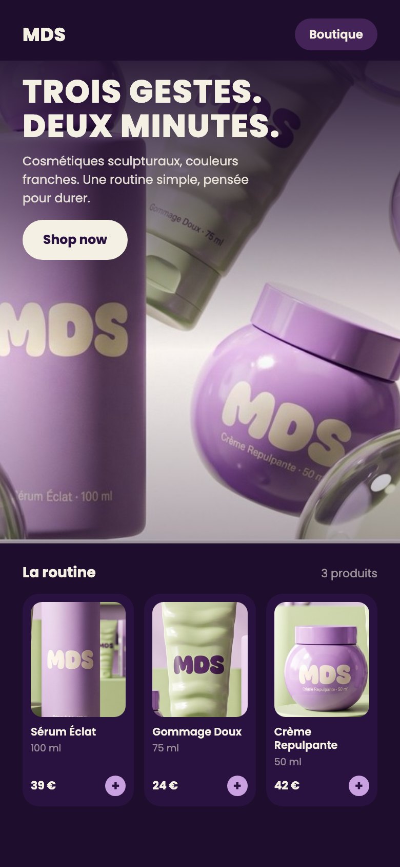 Un e-shop créé avec My Web Studio, sur téléphone